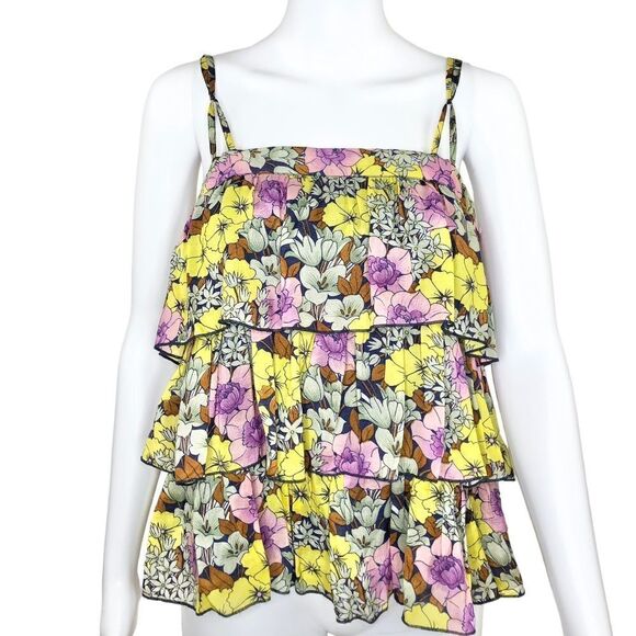 Anthropologie Leifnotes Petunia Floral Tiered Ruffle Sleeveless Blouse Size 2 - Picture 1 of 7